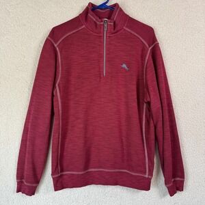 Tommy Bahama Pullover Mens Small Red Quarter Zip Sweater Lightweight Marlin Logo
